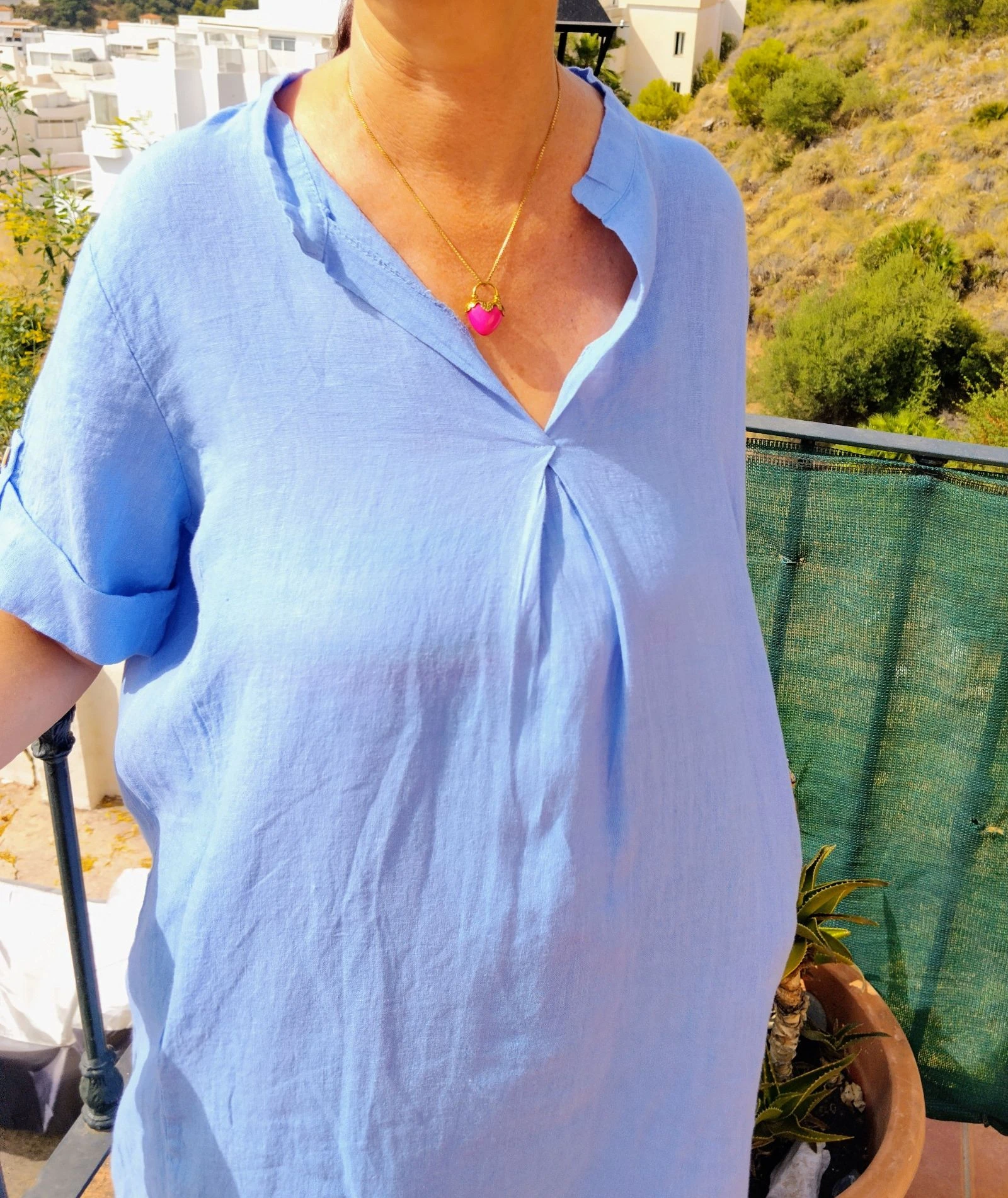 Vestido de lino con mangas cortas y bolsillos nuevo  – photo 2